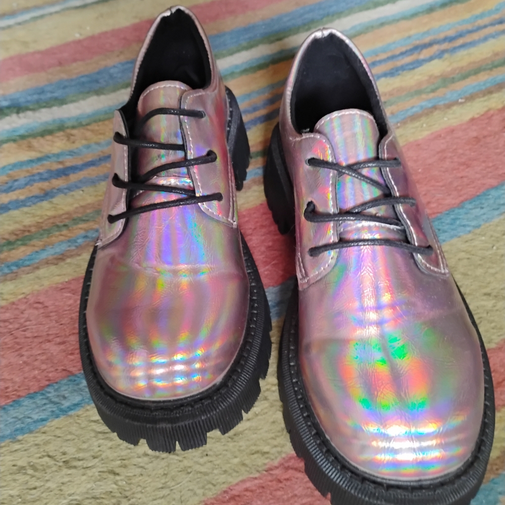 Women's Holographic Pink Lace-Up Shoes Boots 10